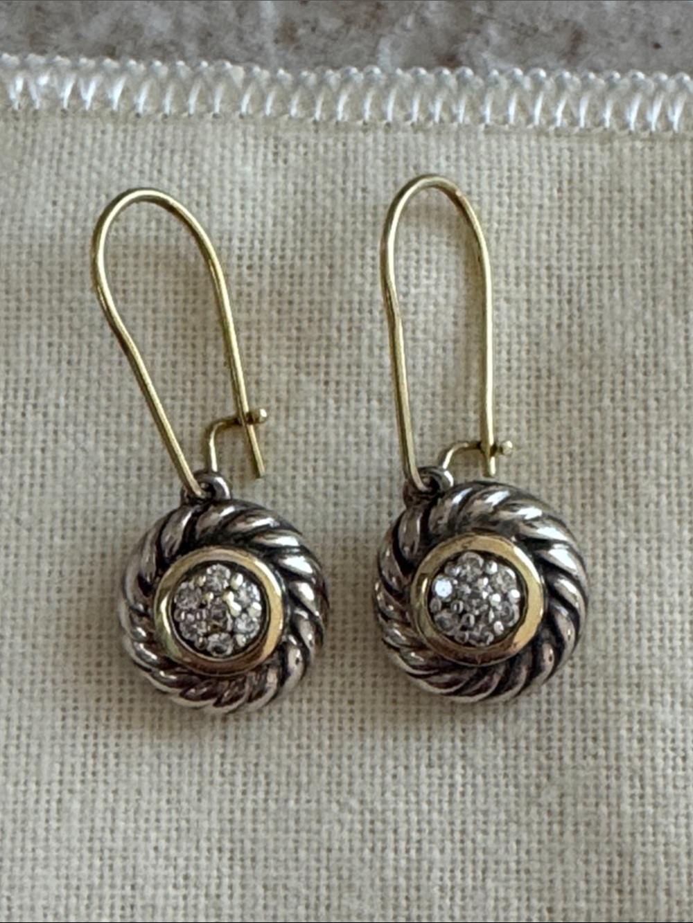 David Yurman 18K Gold/SS Diamond Cookie Dangle Earrings